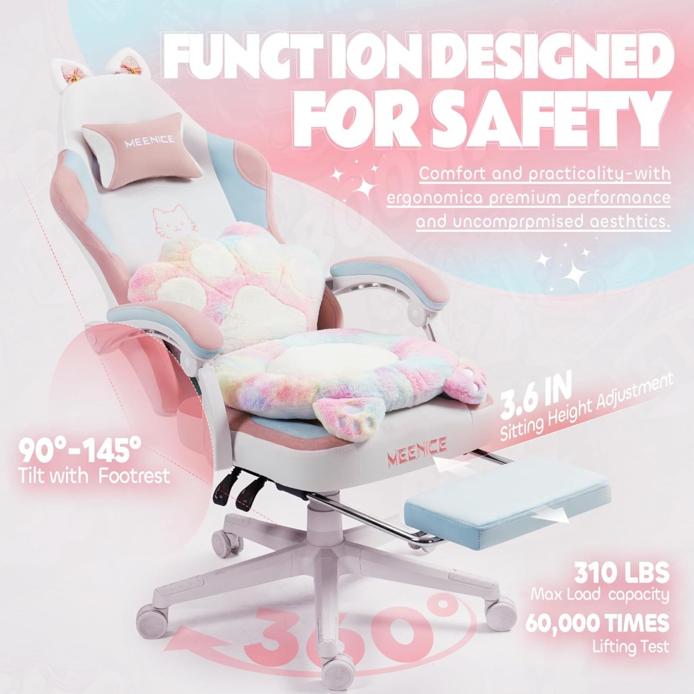 Pc Gaming Chair - Oyun Koltuğu Sevimli Kedi Kulakları ile