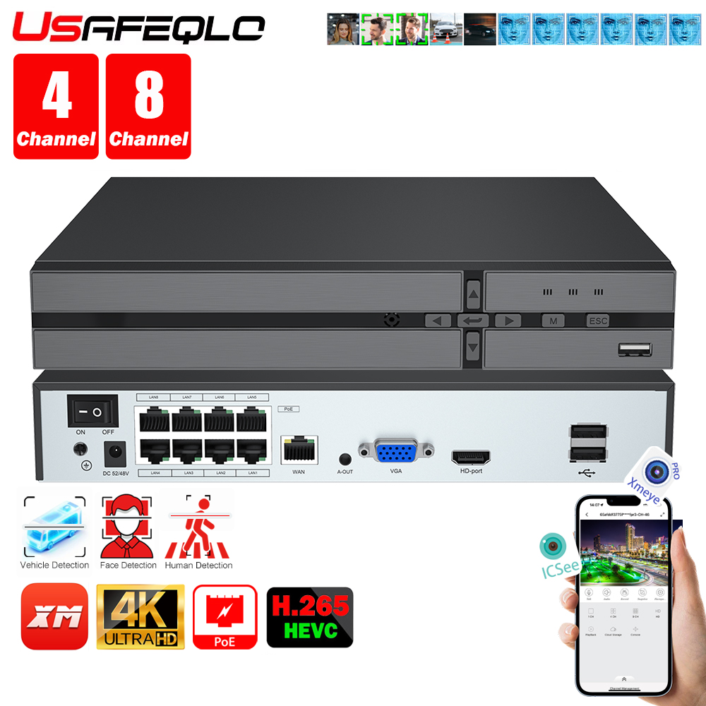 Webcam 4K - Yüz algılama H.265 8ch*4K 4ch/8ch PoE