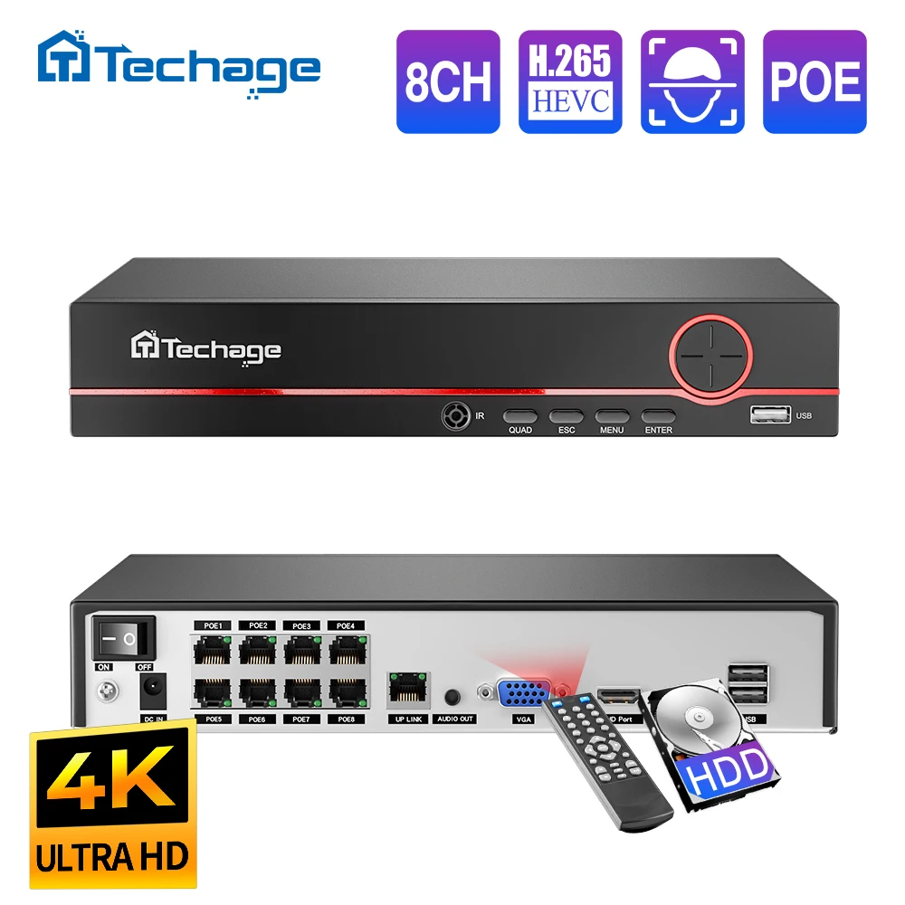 Webcam 4K - Techage H.265 8 Kanallı PoE Ağ