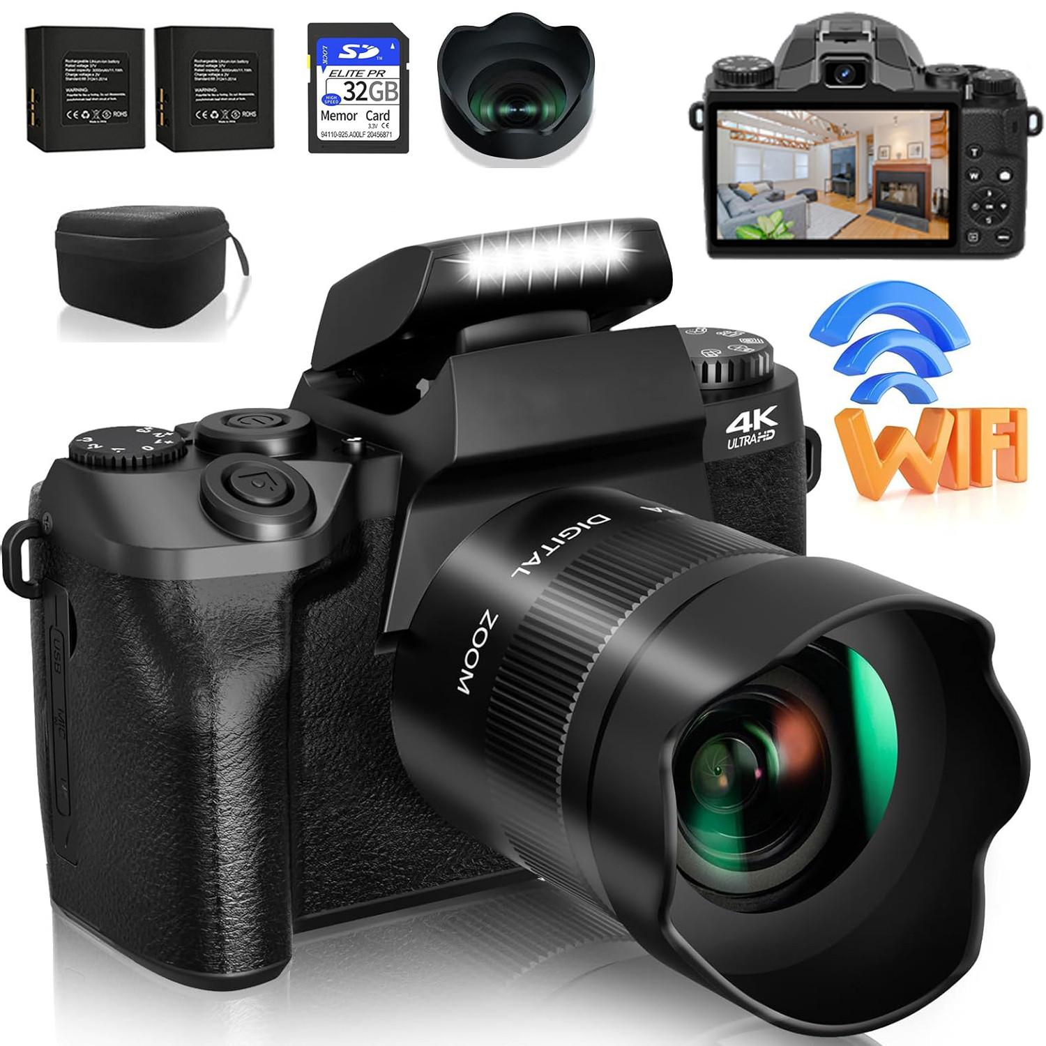 Webcam 4K - 64MP Dijital Fotoğraf Makinesi SLR DSLR
